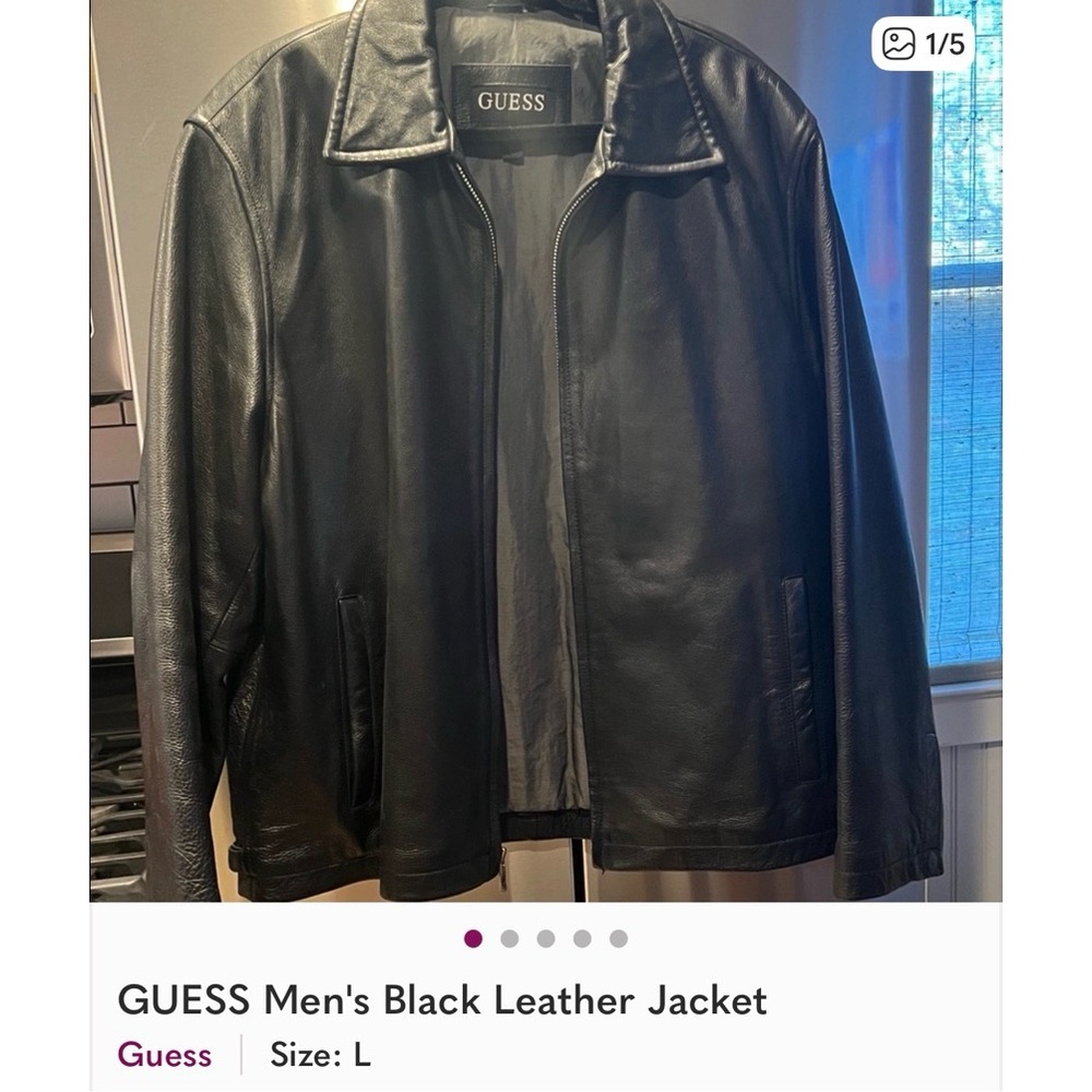 GUESS Men's Sleek Black Leather Jacket